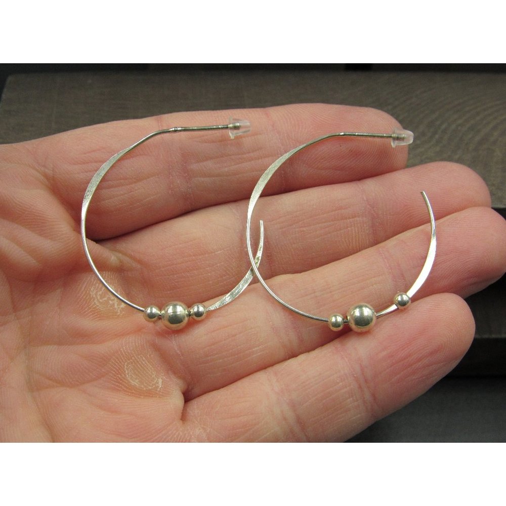 Sterling Silver Triple Orb Large Half Hoop Earrings